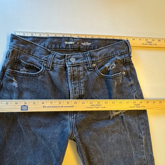 Old Navy Jeans Size 8 Black Button Fly High Rise Slouchy Straight  Distressed - Picture 5 of 12